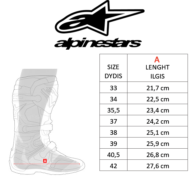 ALPINESTARS dydžių lentelė