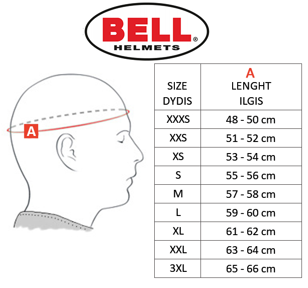 BELL dydžių lentelė