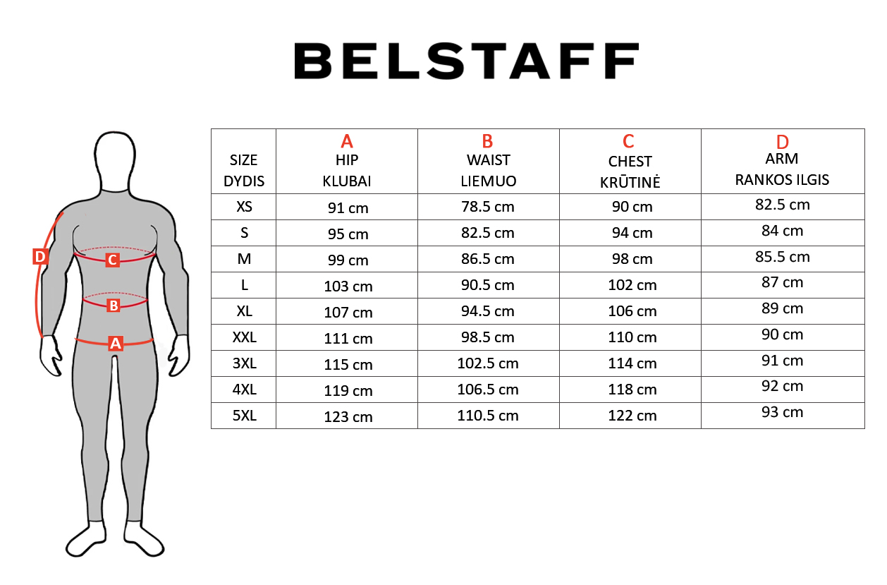 BELSTAFF dydžių lentelė