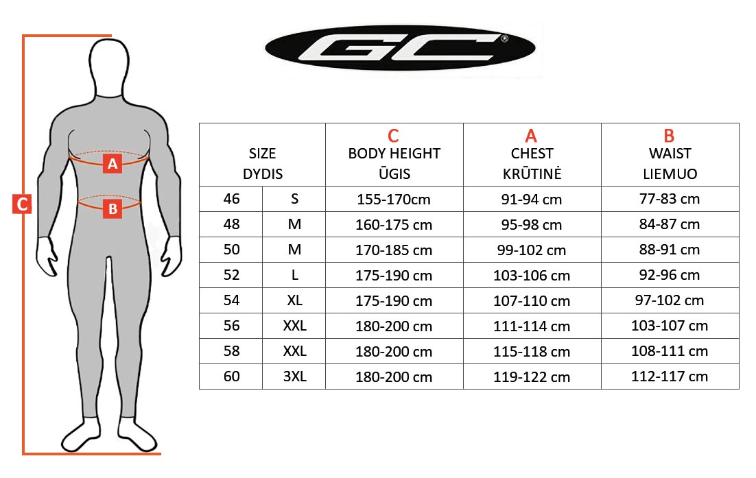 GRAND CANYON size table