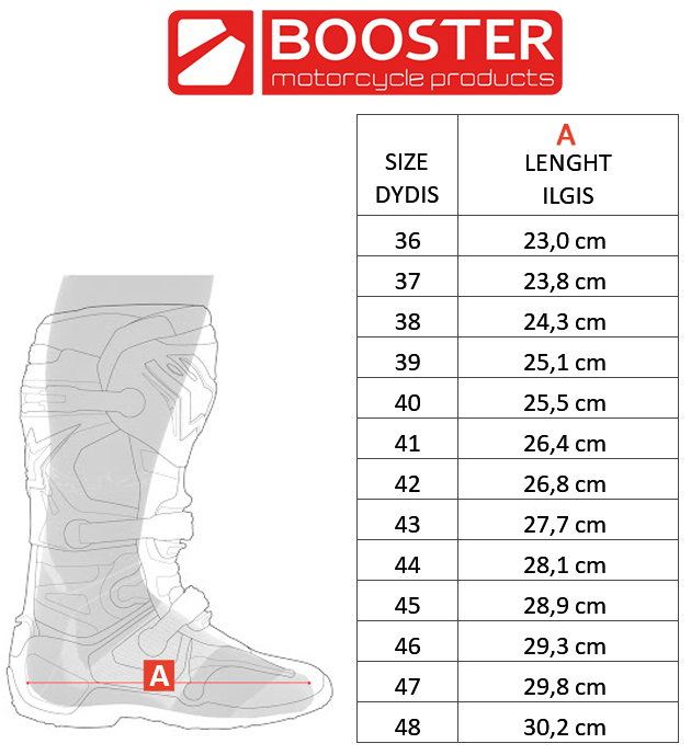 BOOSTER size table