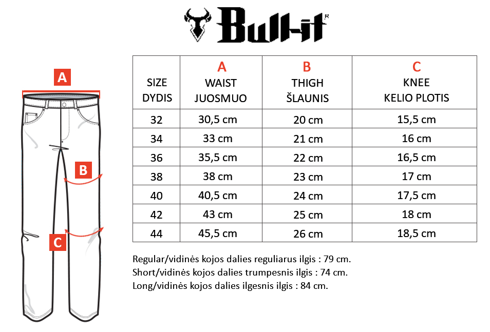 BULL-IT dydžių lentelė