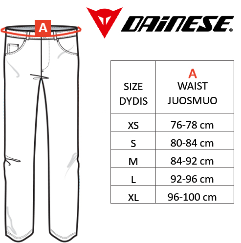 DAINESE dydžių lentelė