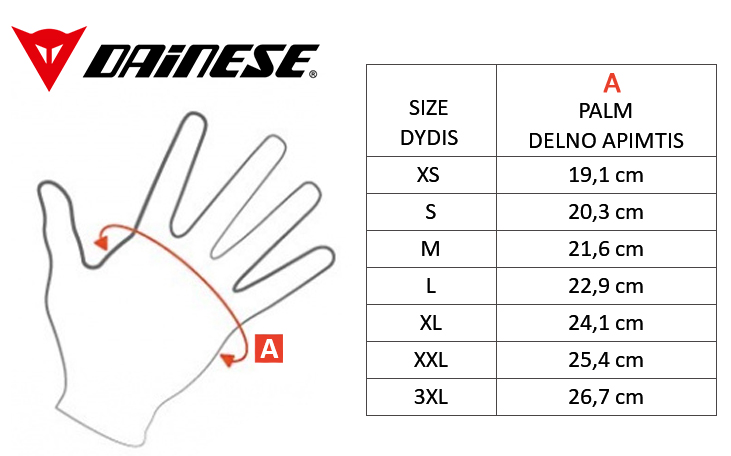 DAINESE dydžių lentelė