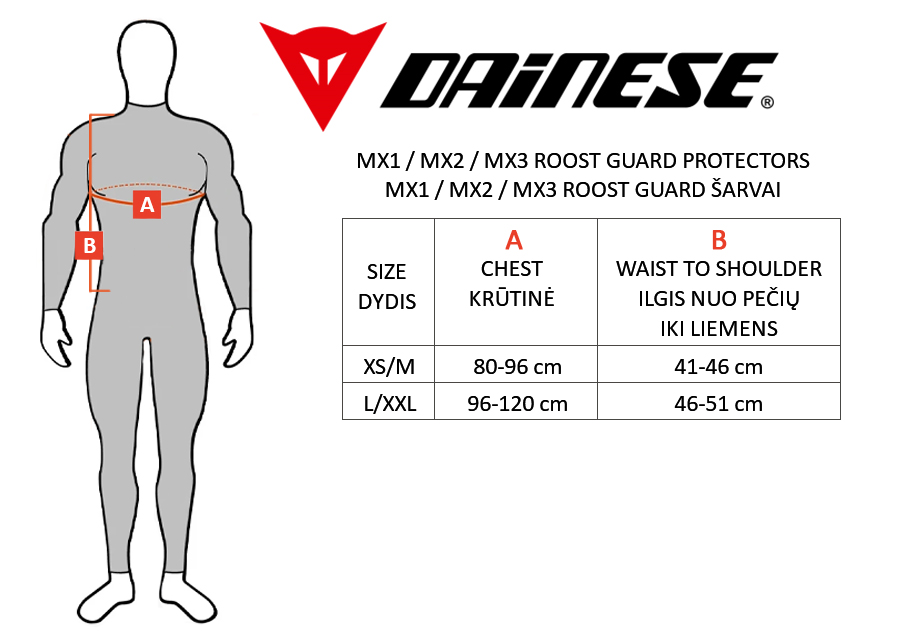 DAINESE dydžių lentelė