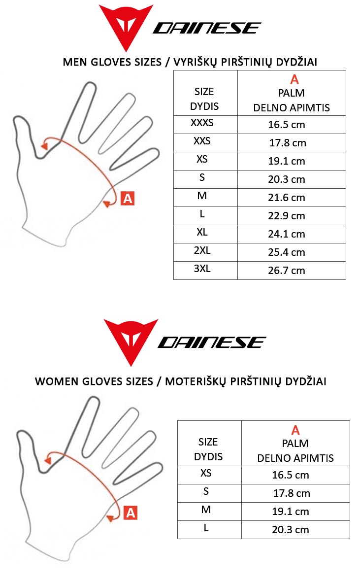 DAINESE dydžių lentelė