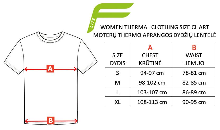 F-LITE dydžių lentelė
