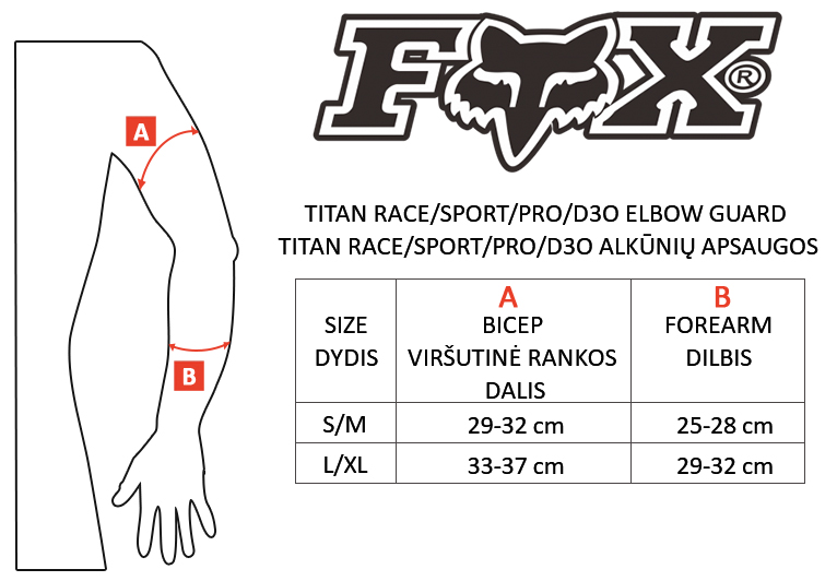 FOX dydžių lentelė