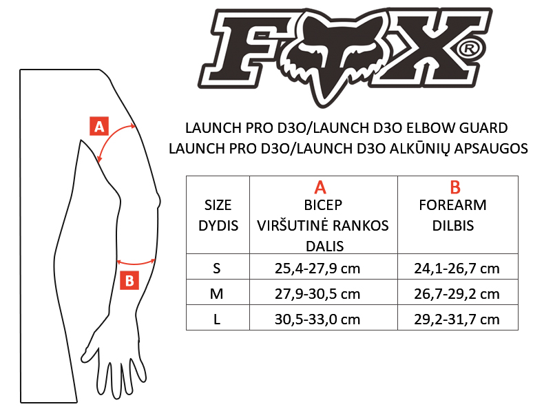 FOX dydžių lentelė