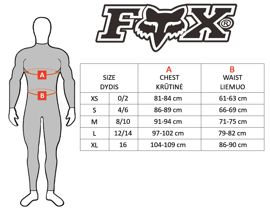 FOX dydžių lentelė