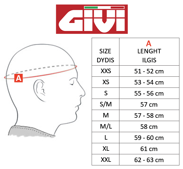 GIVI size table