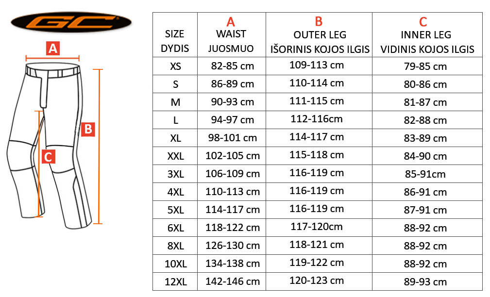 GRAND CANYON size table