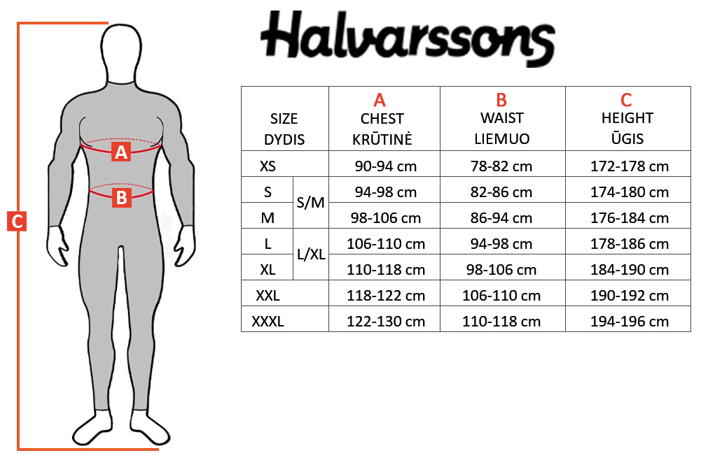 HALVARSSONS dydžių lentelė