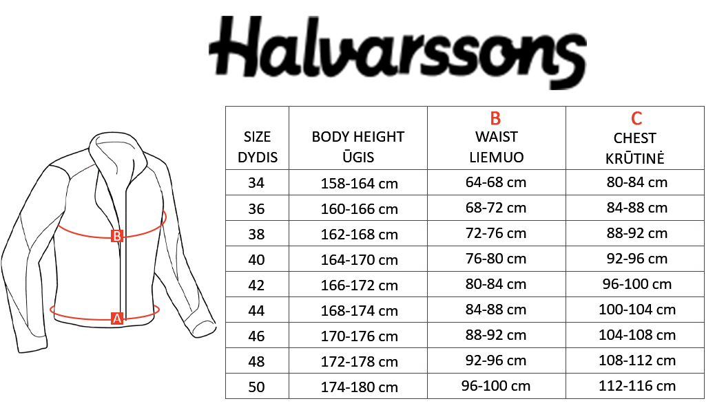 HALVARSSONS dydžių lentelė