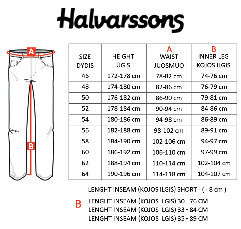 HALVARSSONS dydžių lentelė