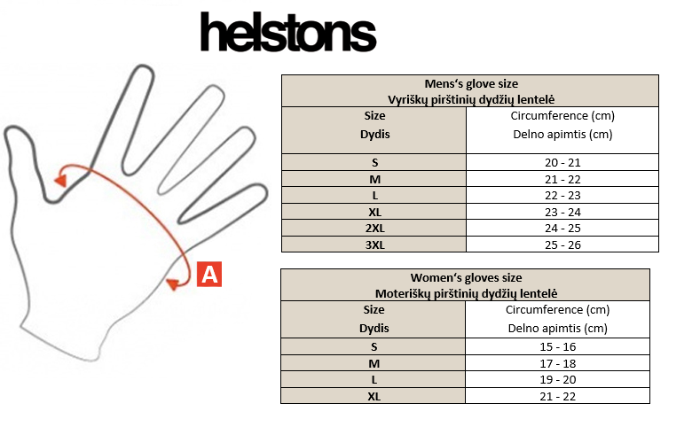 HELSTONS dydžių lentelė