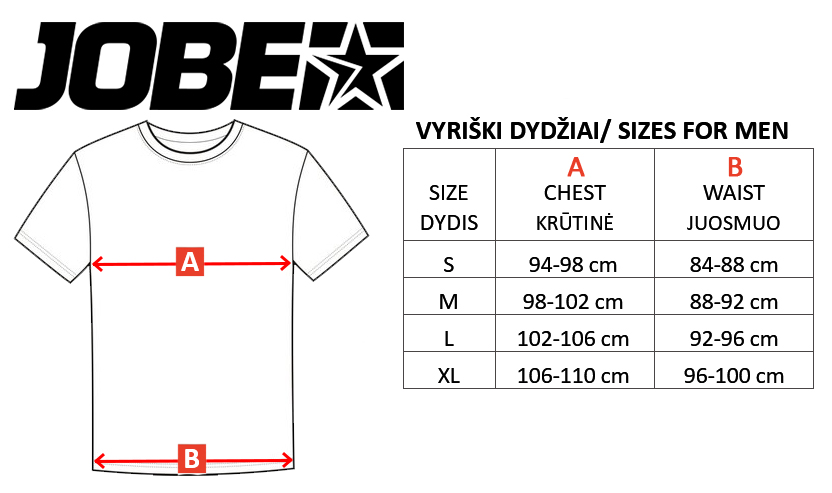 JOBE size table