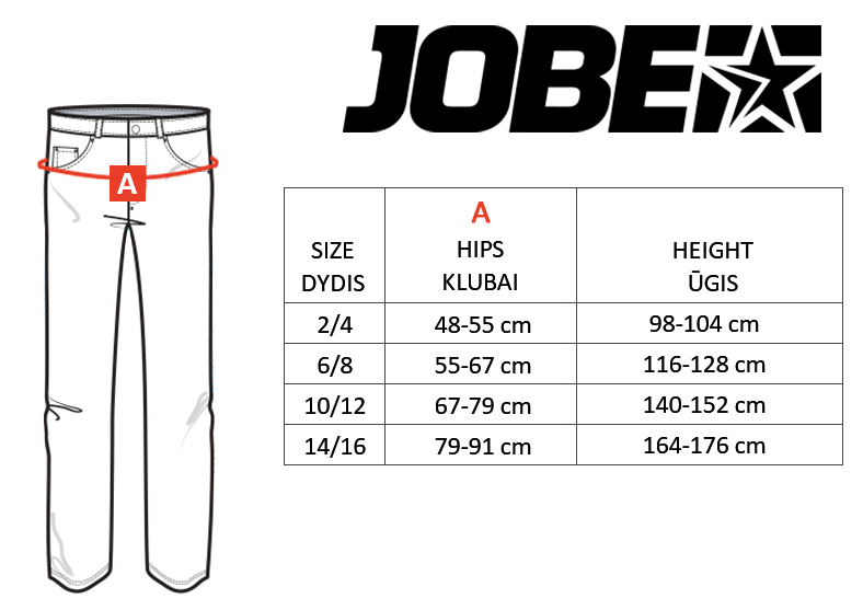 JOBE size table