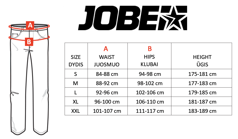 JOBE size table