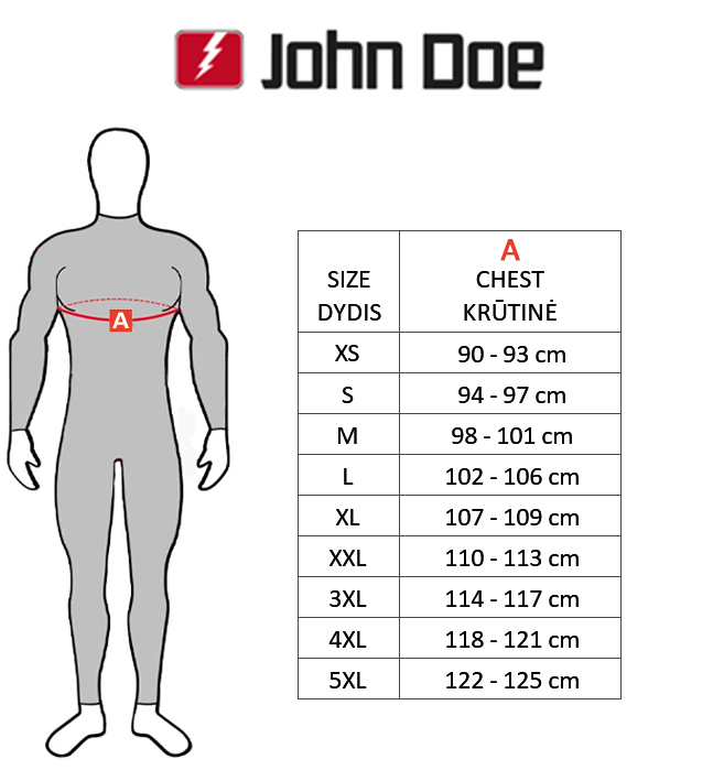 JOHN DOE dydžių lentelė