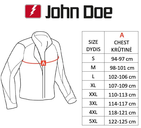 JOHN DOE size table