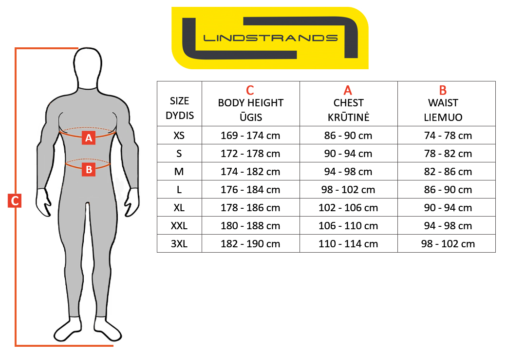LINDSTRANDS dydžių lentelė