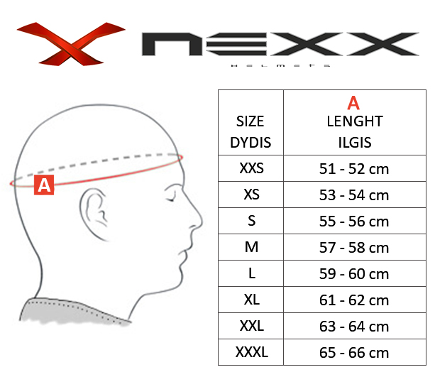 NEXX dydžių lentelė