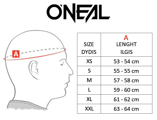 ONEAL dydžių lentelė