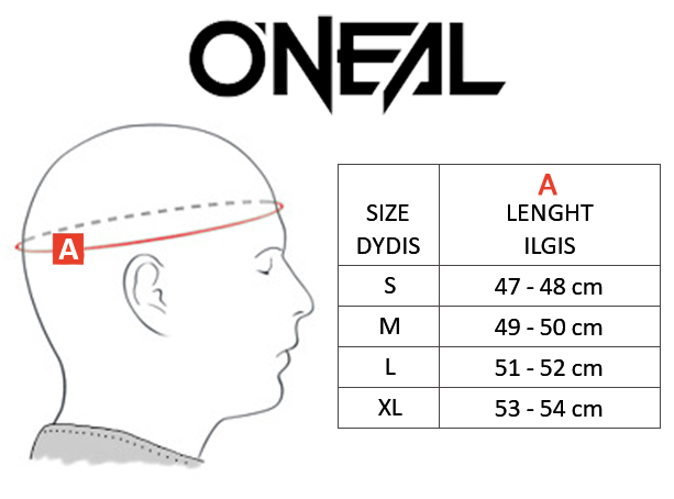 ONEAL dydžių lentelė