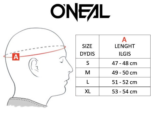 ONEAL size table