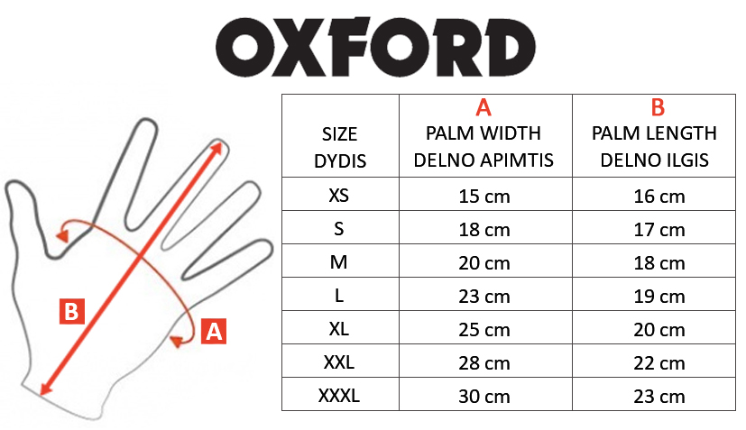 OXFORD dydžių lentelė