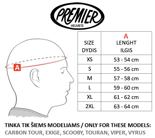 PREMIER dydžių lentelė