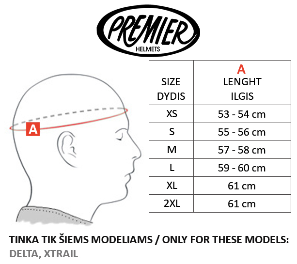 PREMIER dydžių lentelė