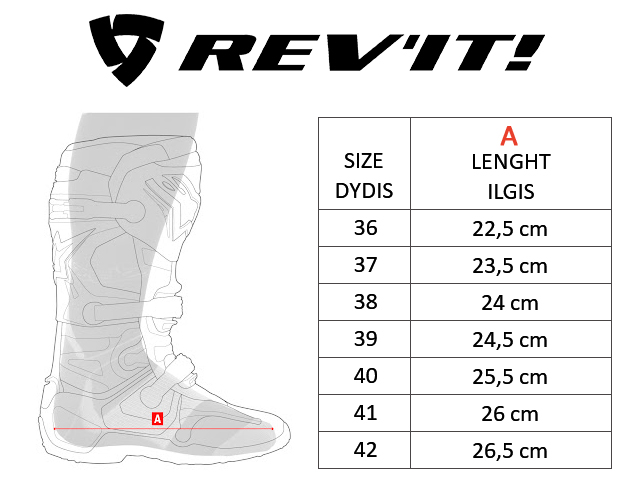 REV'IT dydžių lentelė