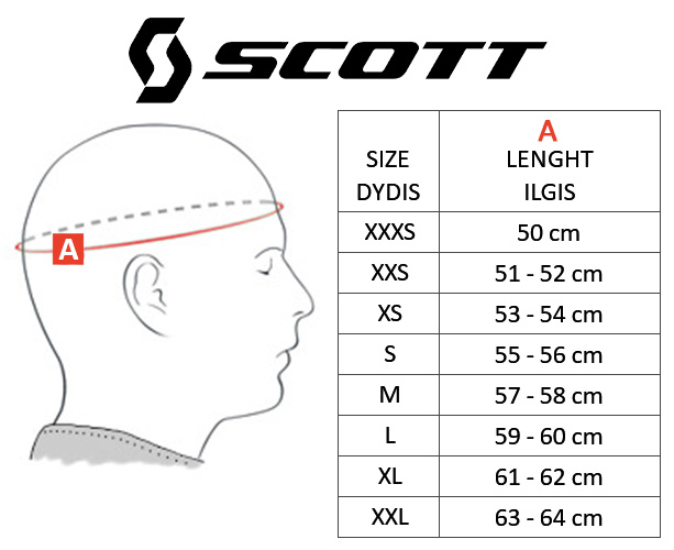 SCOTT dydžių lentelė