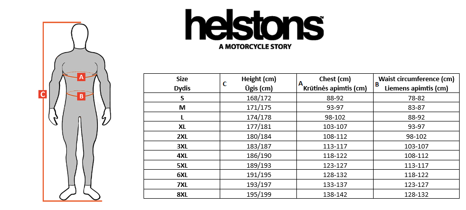 HELSTONS size table
