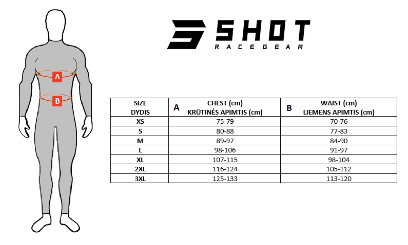 SHOT dydžių lentelė