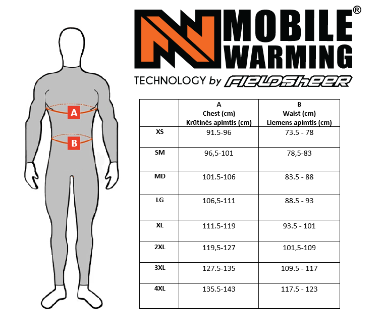 MOBILE WARMING dydžių lentelė