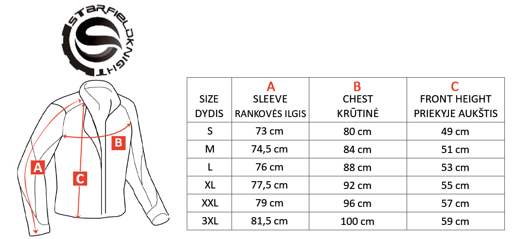 STAR FIELD KNIGHT size table