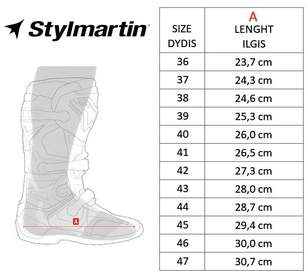 STYLMARTIN dydžių lentelė