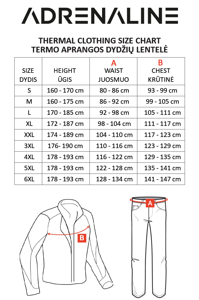 ADRENALINE size table
