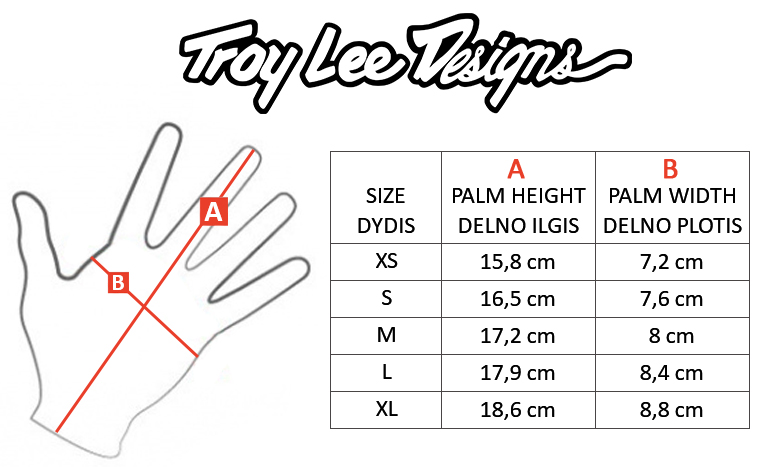 TROY LEE DESIGNS dydžių lentelė